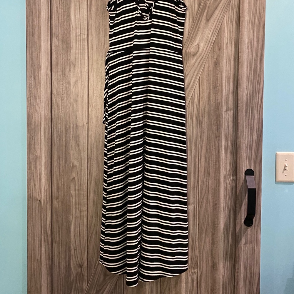 Faux Wrap Striped Dress